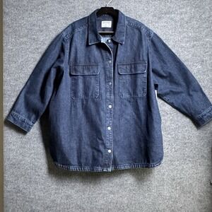 Old Navy Womens Plus 3X Dark Blue Denim Shacket Oversized Utility Snap Front